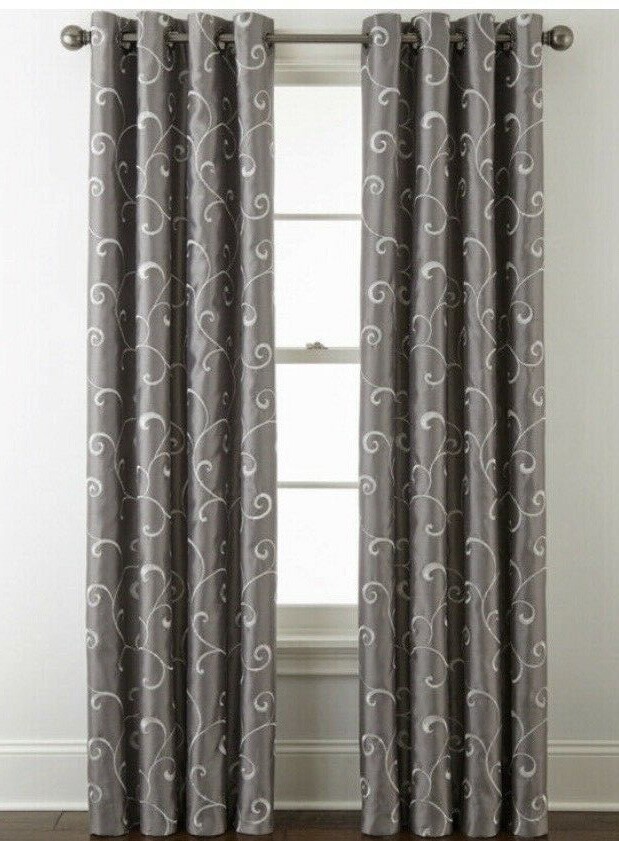 JCP HOME PLAZA EMBROIDERY THERMAL GROMMET CURTAIN PANEL CLOUDBURST 50″X 95 NEW