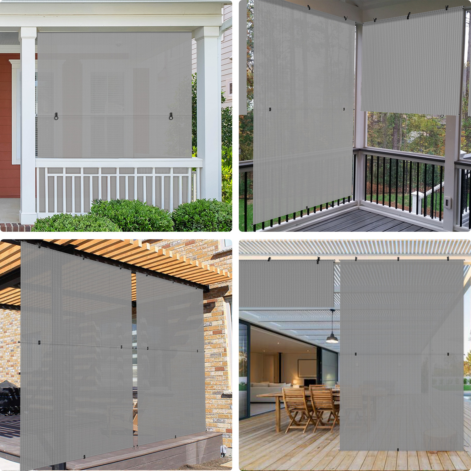 Gray Foldable Shade Cordless Roller Blind Patio Porch Gazebo Office UV Blocking