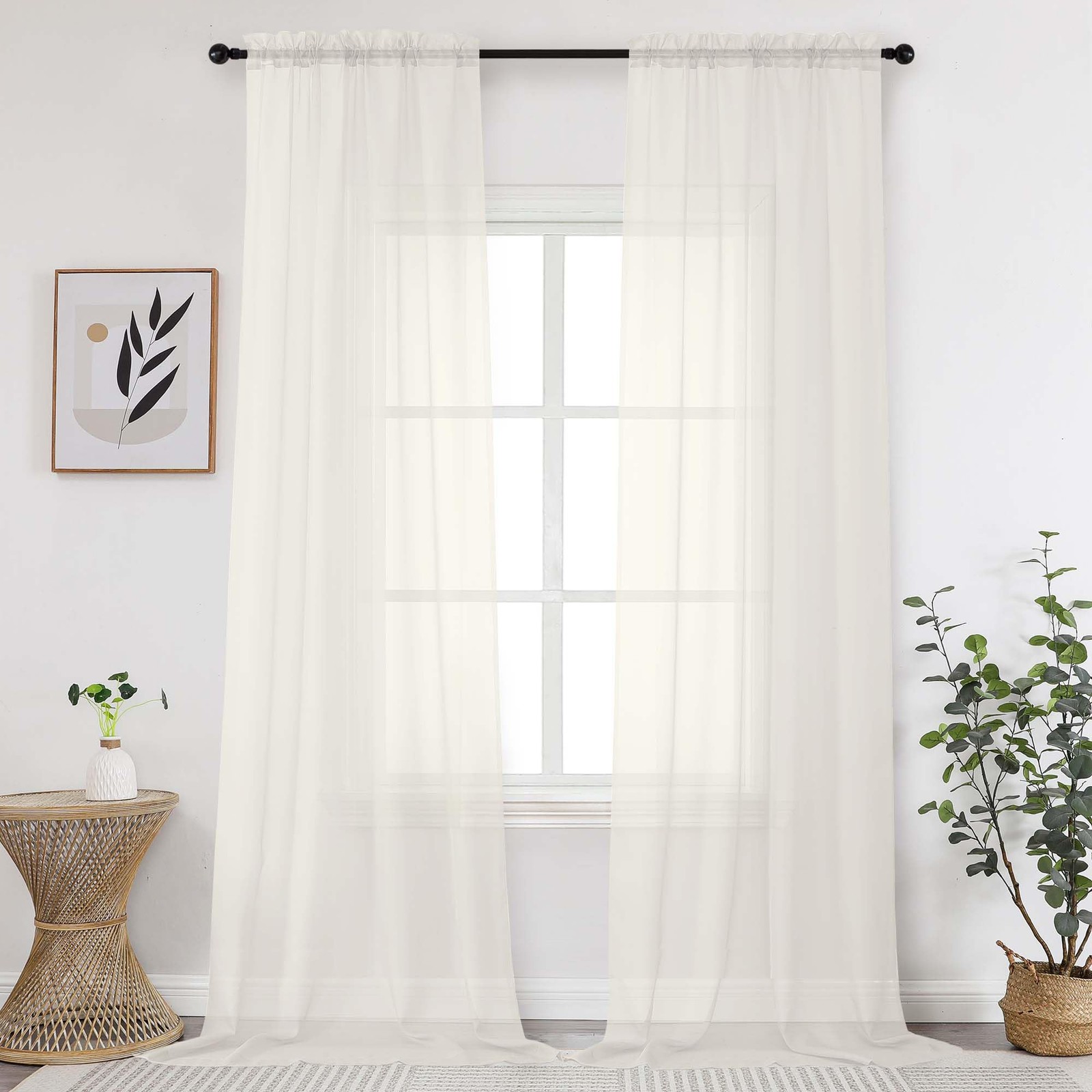 42×120 Inch Sheer Curtains, Lightweight Voile, Living Room, Ivory