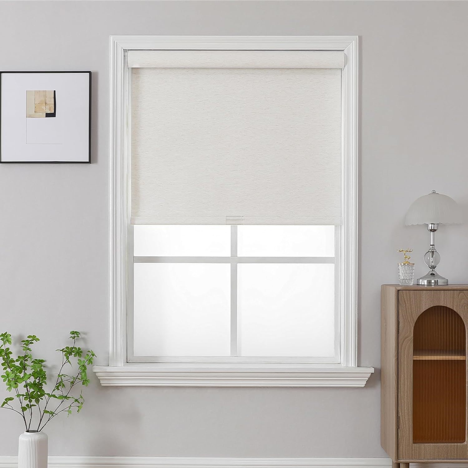 Joydeco Natural Woven Roller Window Shades Cordless Blackout Blinds 33″W x 72″H