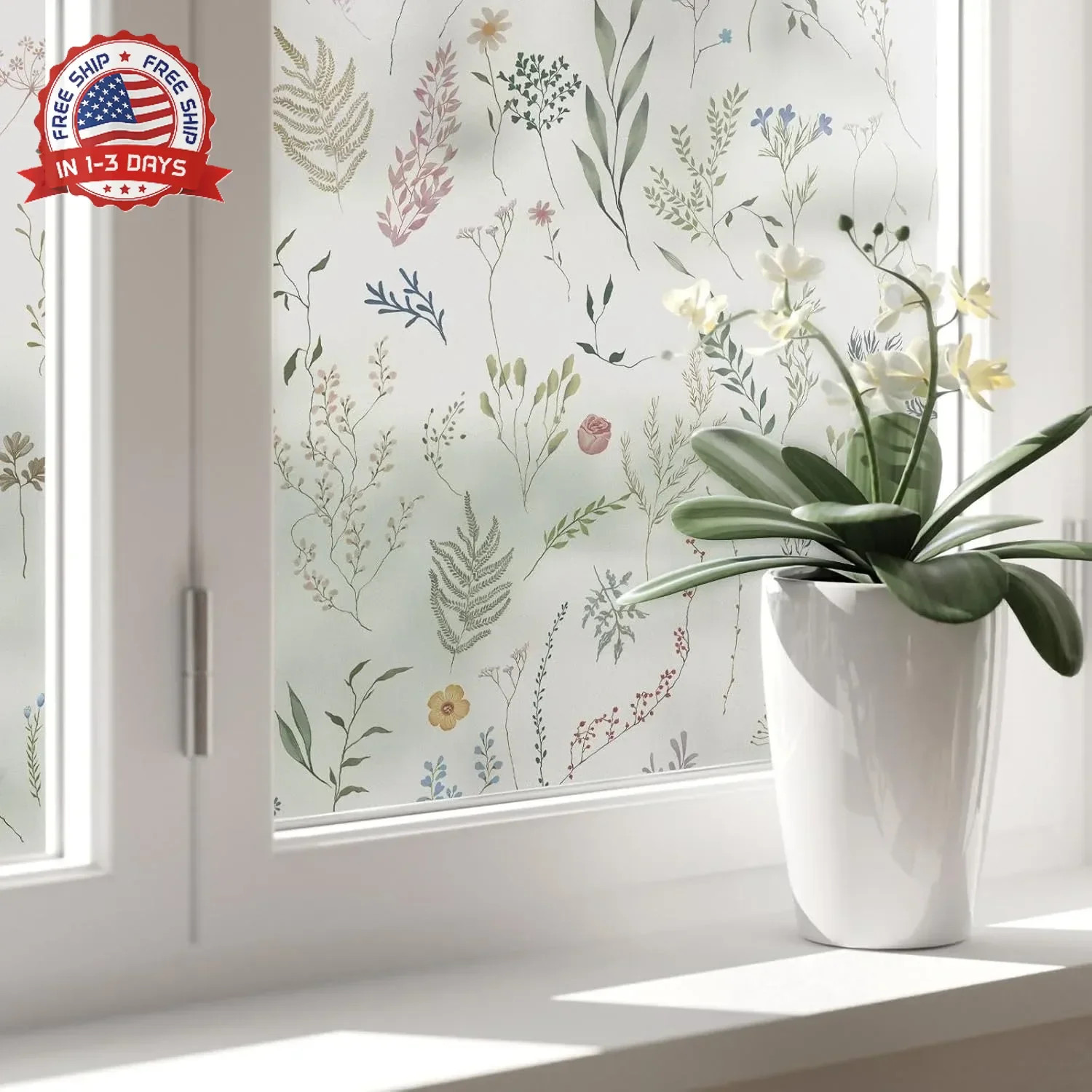 Dimoon 17.3″ x 78.7″ Window Privacy Film Stained Glass Floral Film for Home Rain