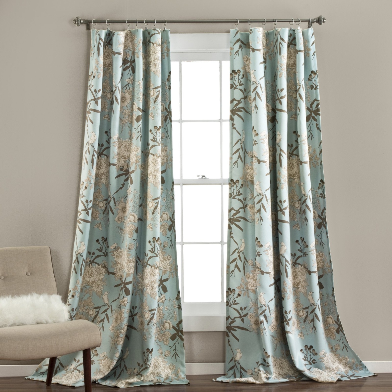 Lush Decor Botanical Garden Curtains Floral Bird Print Light Filtering Window…