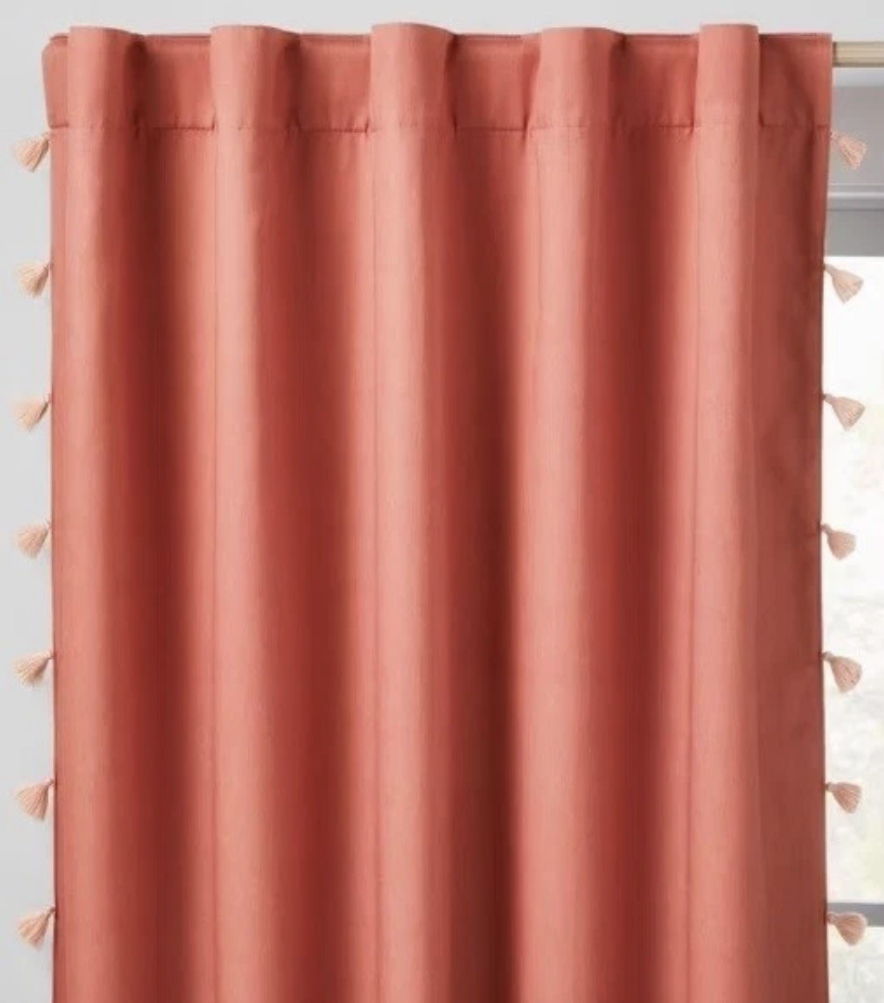 Pillowfort Coral Pink Tasseled Edges 2 Panels Blackout Curtain 42″ x 84″ See Pic