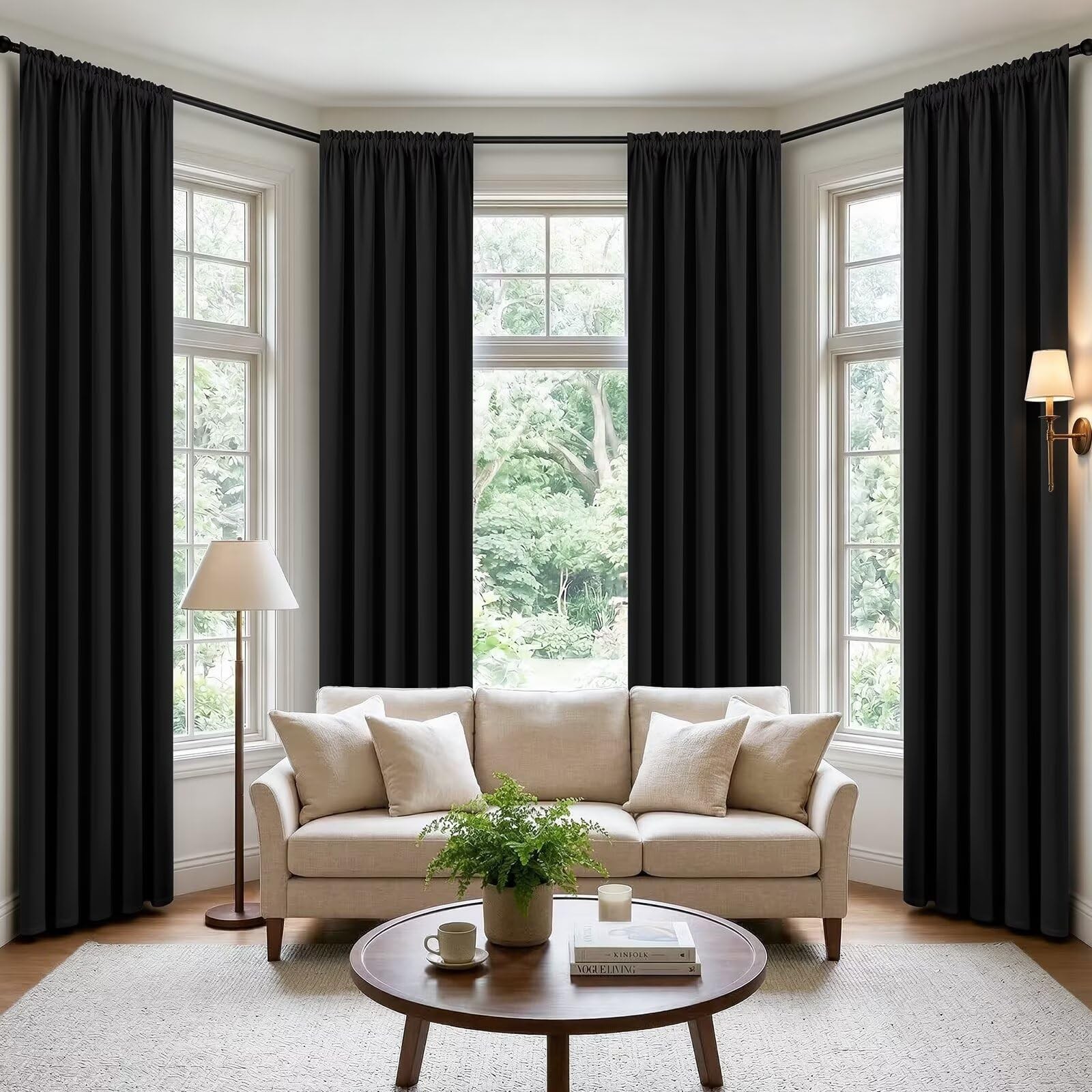 Black Blackout Curtains 84 inch Length 2 Panels Set, Rod Pocket (W52 x L84 Inch)