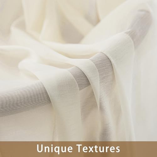 Sheer Curtains 63 Inch Length, Privacy Semi 42″W x 63″L (Pack of 2) Natural