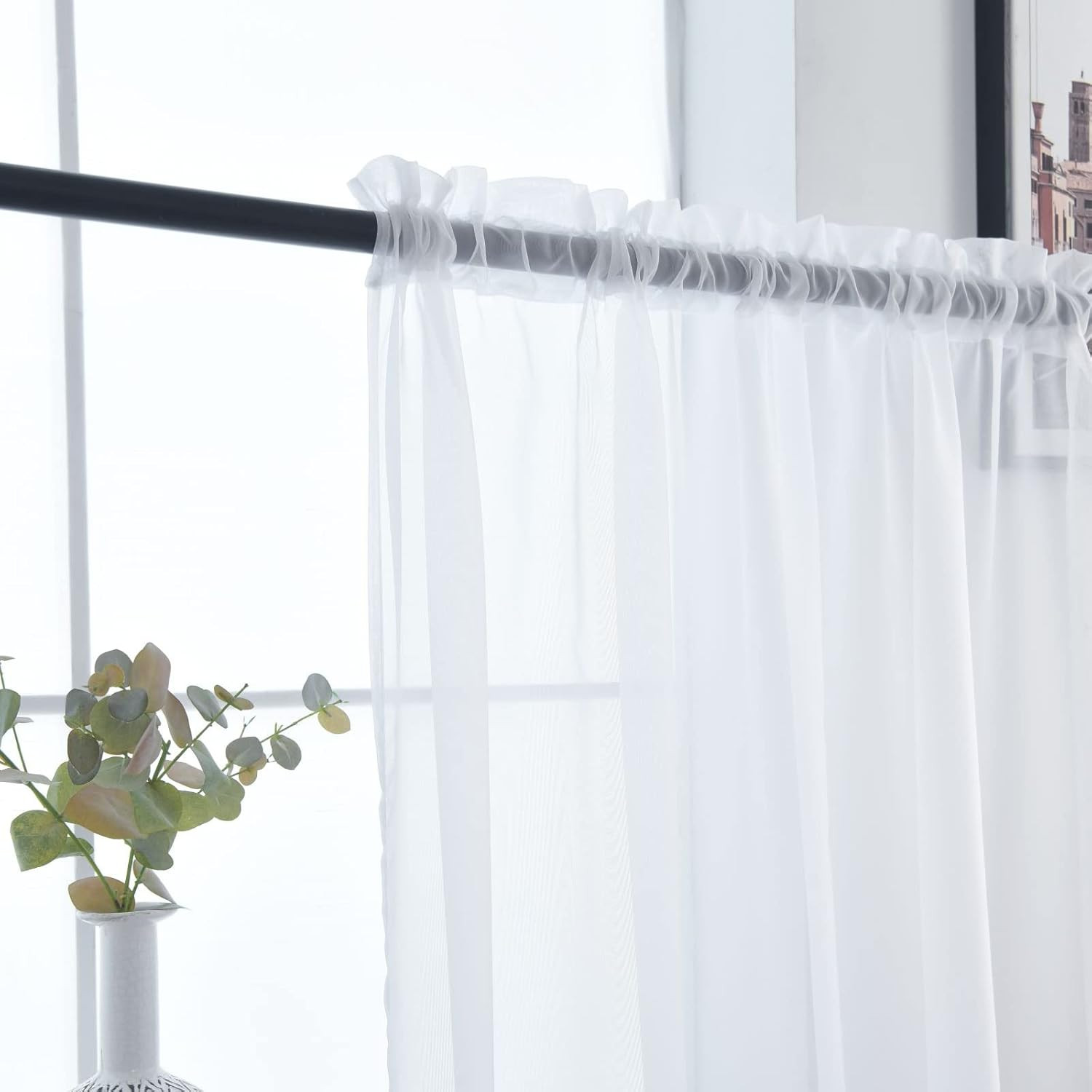 Basic Rod Pocket Sheer Voile Window Curtain Panels White 1 Pair 2 Panels 52 Widt