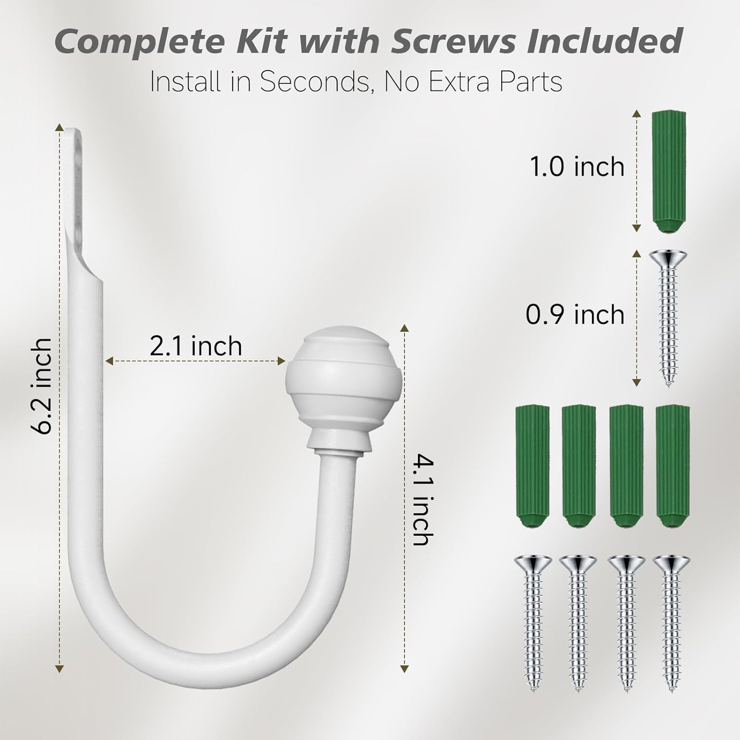Hion Curtain Holdbacks White 2Pcs, Curtain Tiebacks Wall Mounted Curtain Hooks H