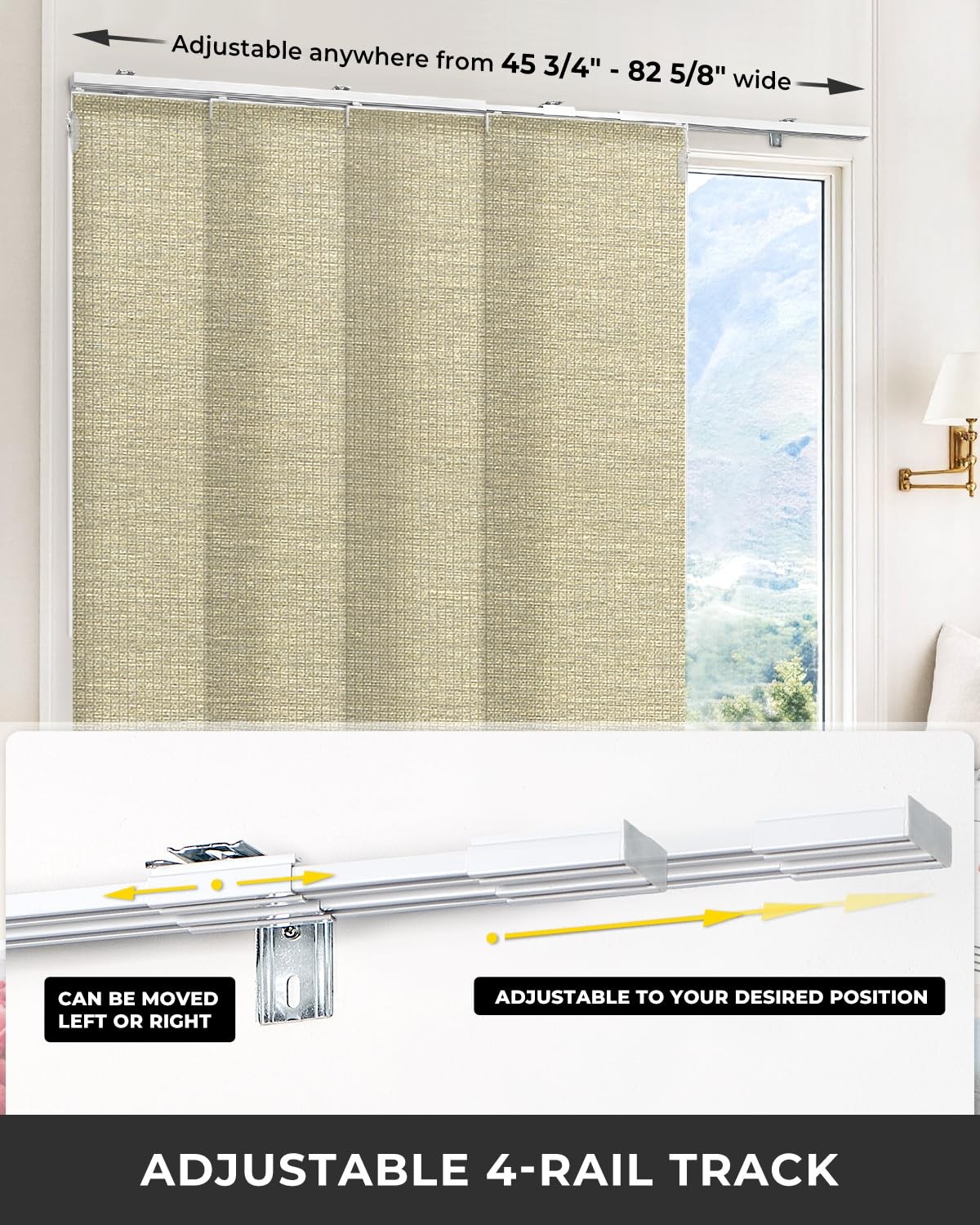 Adjustable Panel Track Blinds for Sliding Glass Door, Cut-to-Height Fabric Pa…