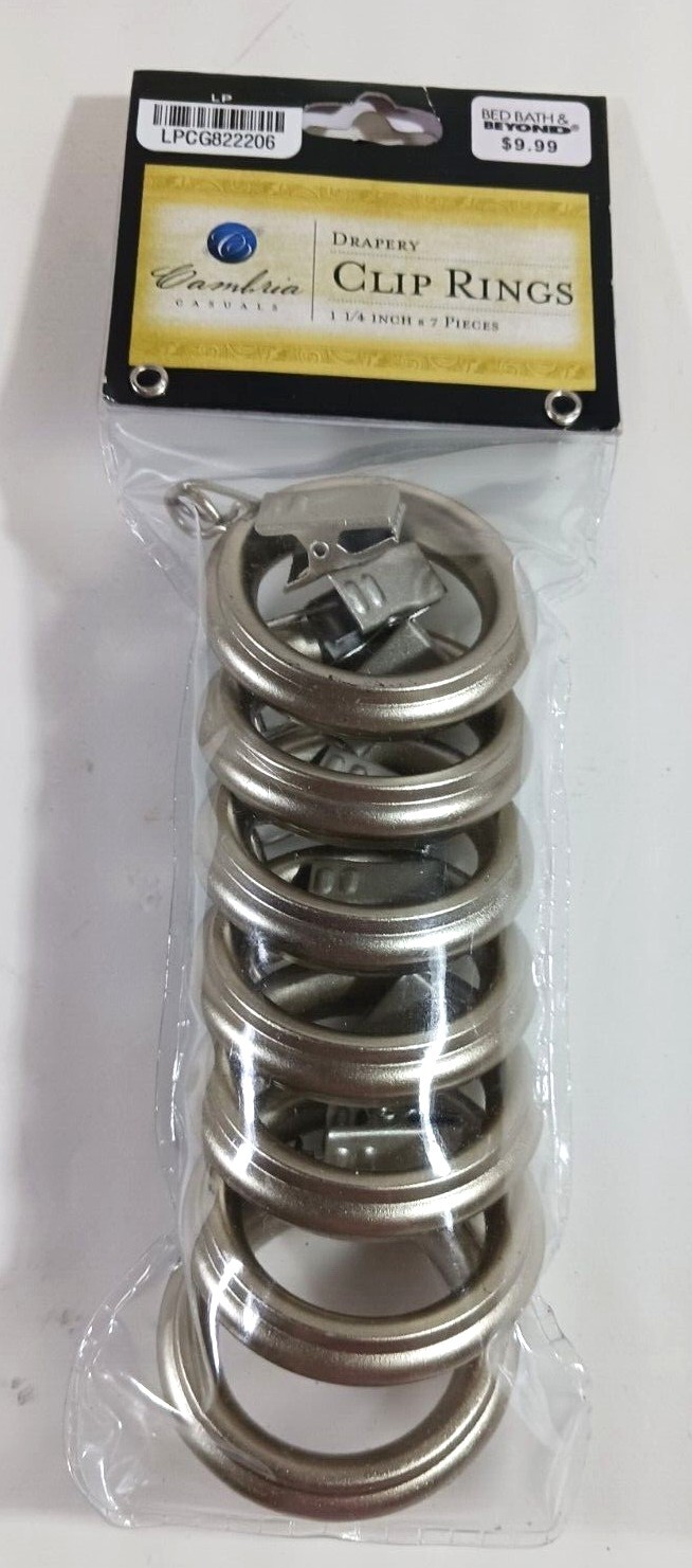 7-Pack Drapery Curtain CLIP RINGS EYELET RINGS 1-1/4″ in BRUSHED NICKEL Cambria