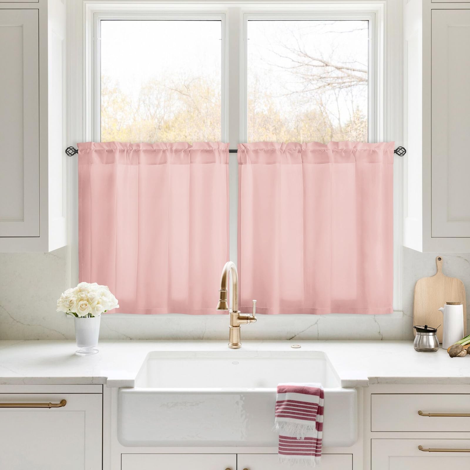 Blush Pink Sheer Curtains 30×24 Light Filtering Privacy Panels for Windows