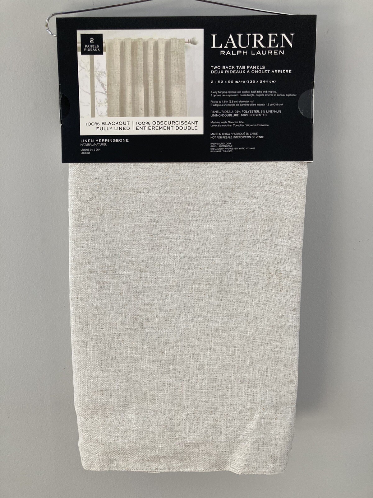 2 Ralph Lauren Back Tab Panels Curtains Blackout Herringbone Natural Beige 96″