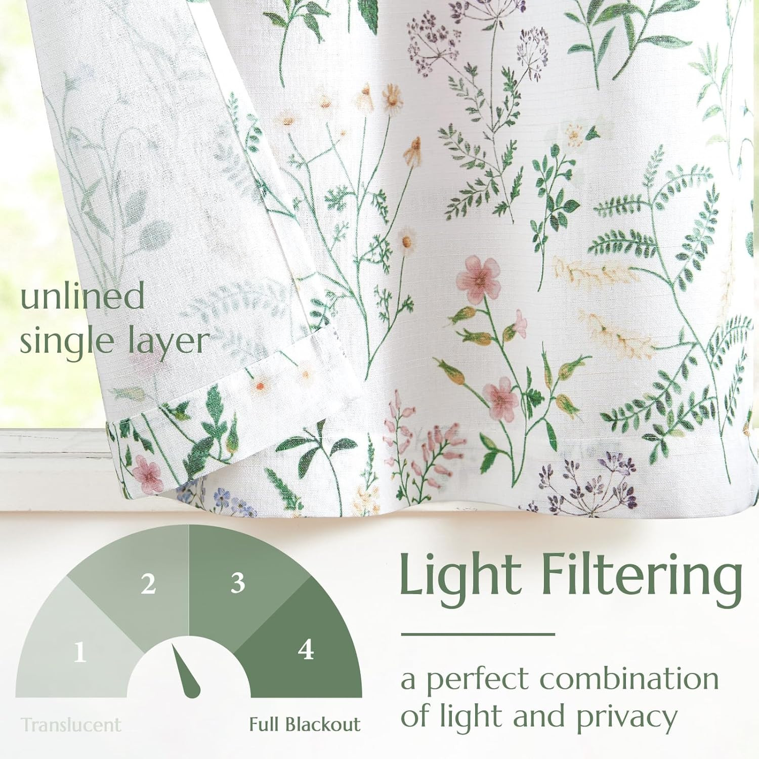 jinchan Floral Tie Up Valance Curtain Adjustable Linen Valance for Windows Farmh