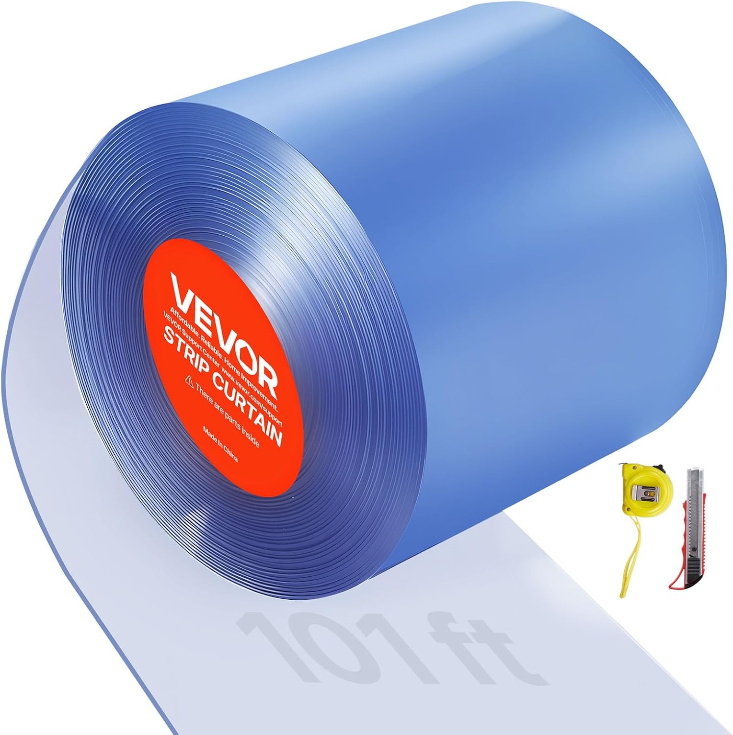 Clear PVC Strip Curtain, 101 Ft Length X 12 in Width, Thermal Insulating Plastic