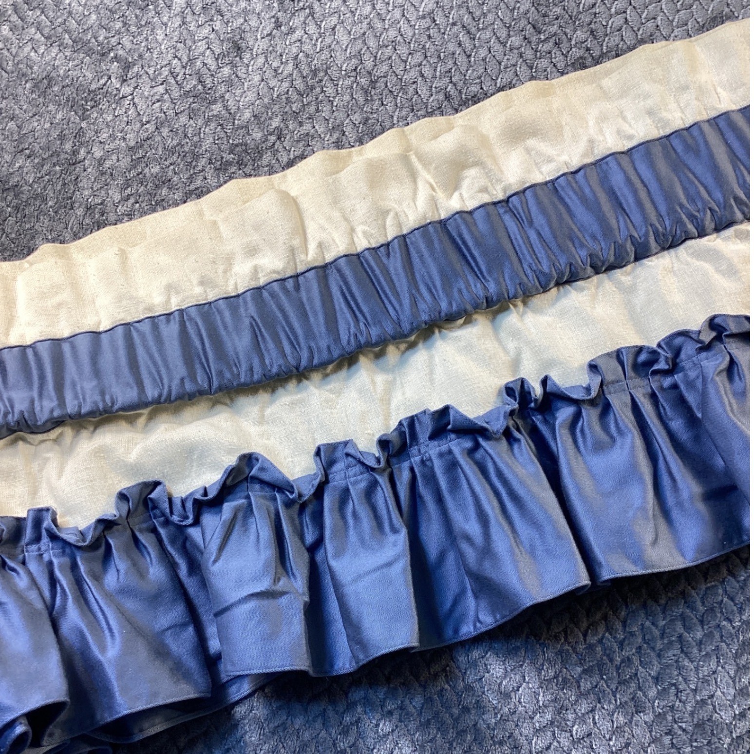 Handmade Ruffled Window Valance Set 6pc Cream Blue Cottagecore Farmhouse Country