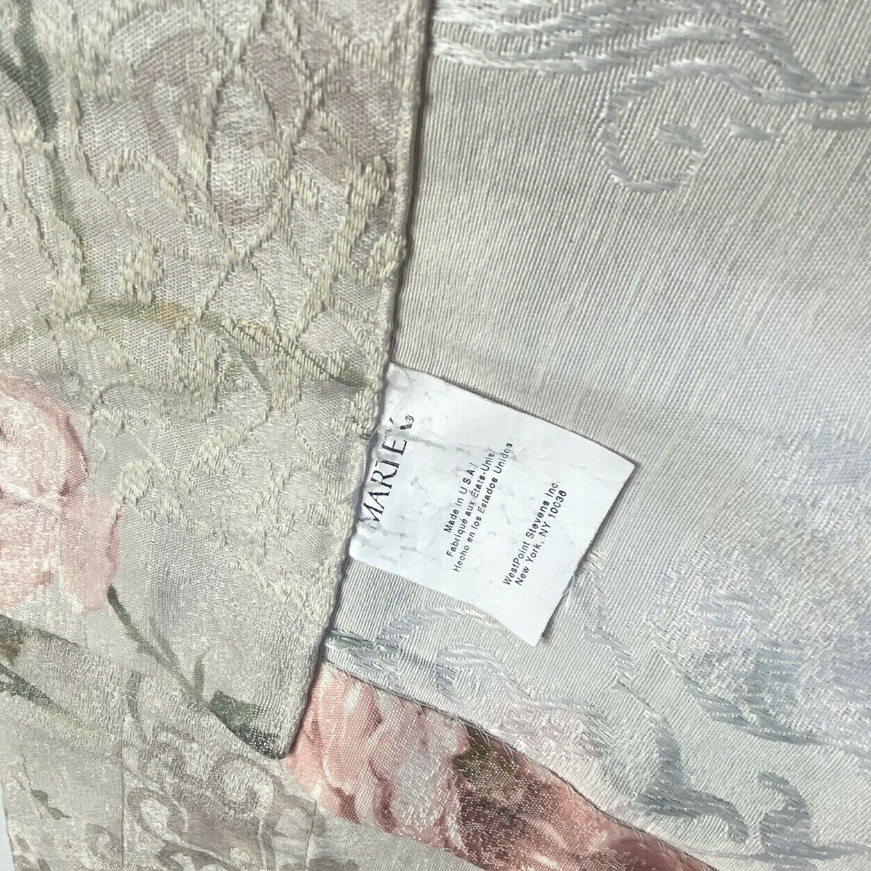 Vintage 90s Martex Valance Luxury Wide Window Curtain Pink Beige Floral Print