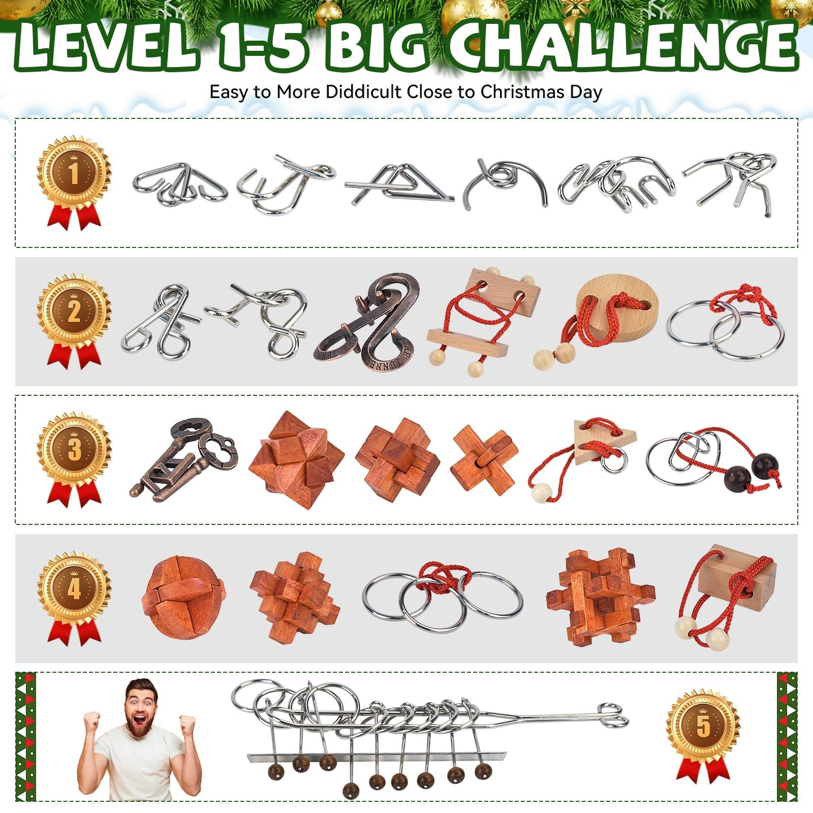 Advent Calendar 2025 Brain Teaser Puzzles for Adults Teens Kids, 24 Pcs Metal…