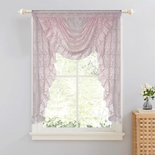 Lace Curtain Valance for Kitchen Pink Vine 39″W x 47″L (Pack of 1) Pink Floral