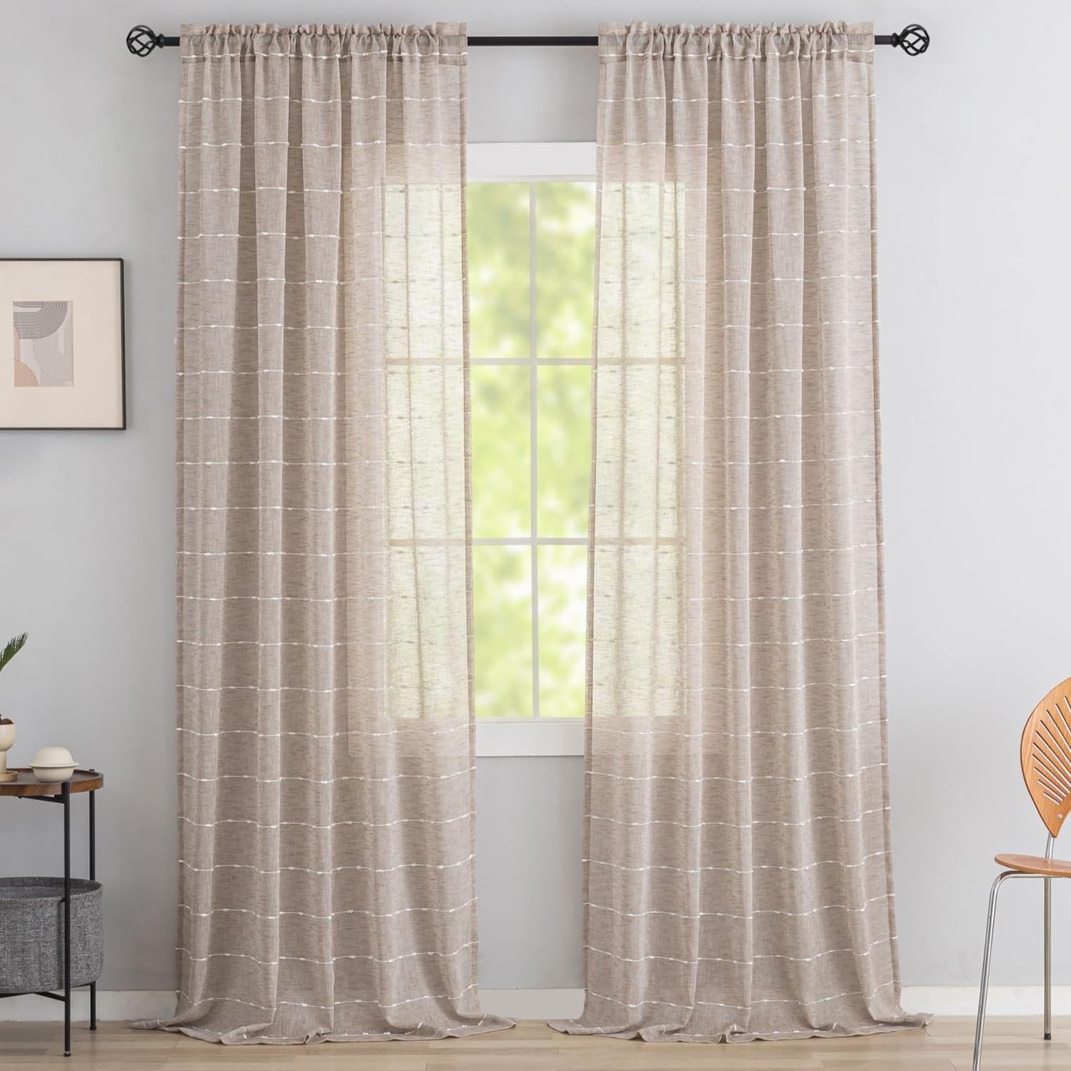 YJ YANJUN Viral Curtains 84 Inches Long for Living Room 2 Panels Boho Embroid…