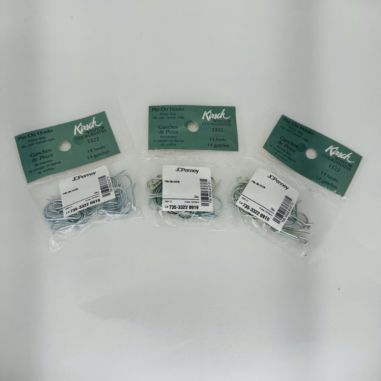 Kirsch Window Coordinates Pin-On Hooks 3322 Bag of 14 Hooks Lot of 3