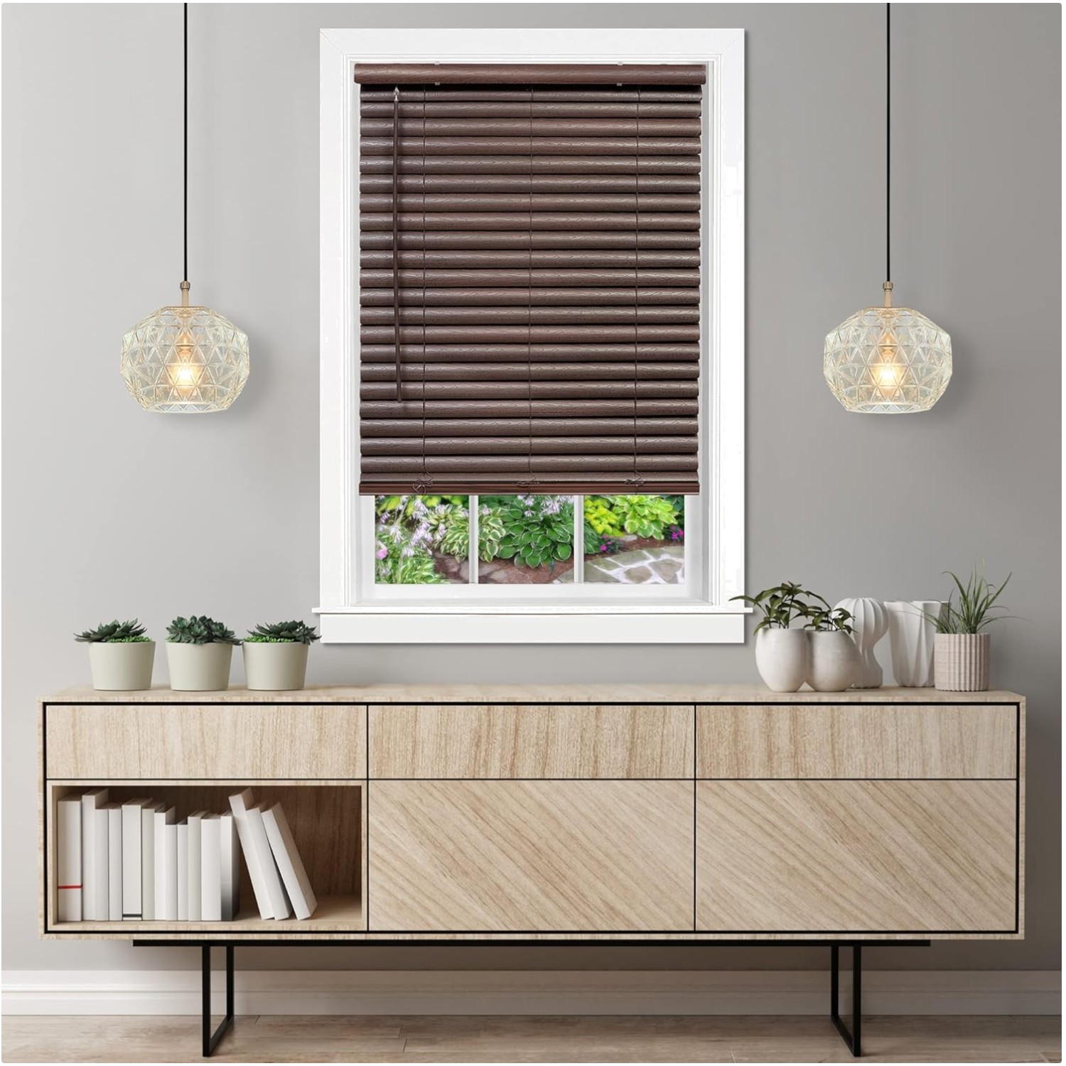 Elegant Mahogany Cordless Blinds – 32″ W x 64″ L, Light Filtering Privacy