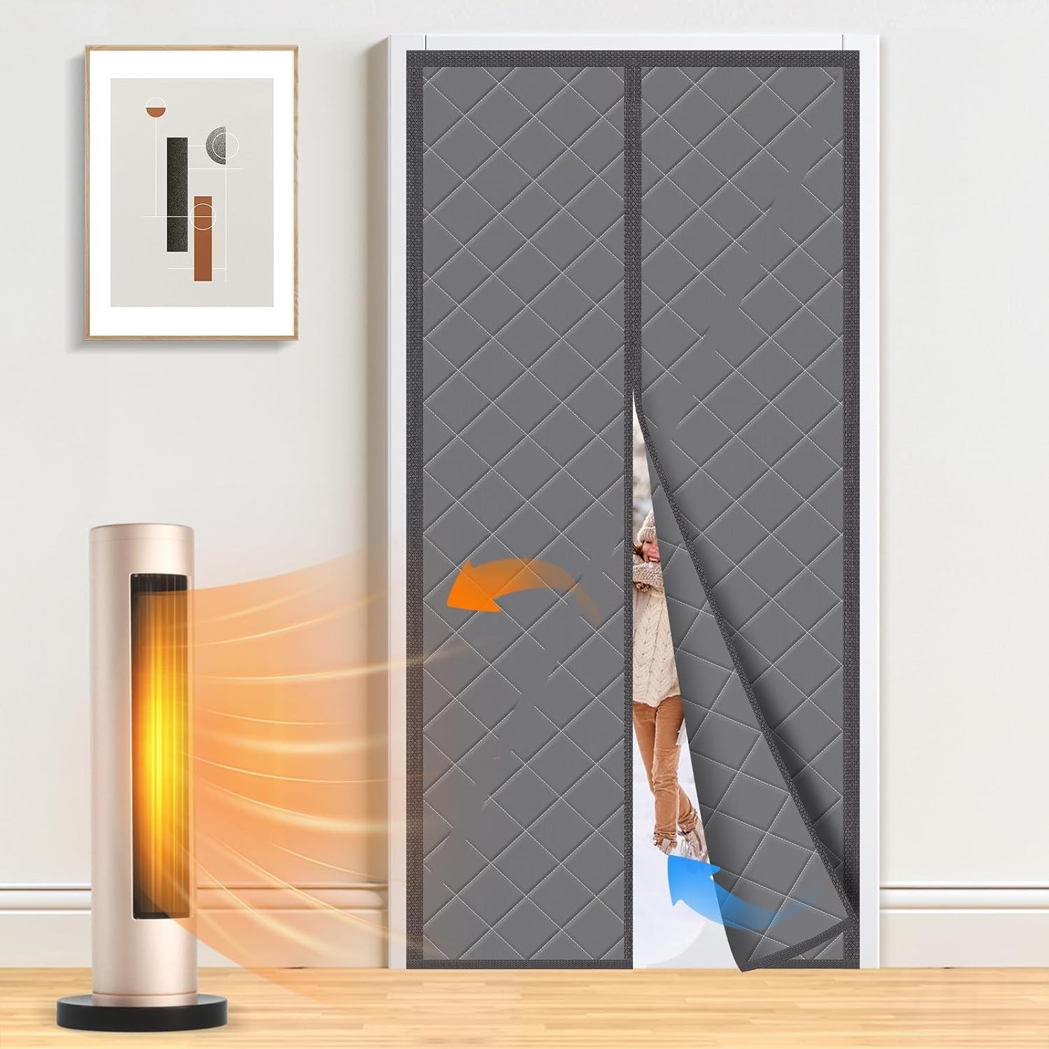 Magnetic Thermal Insulated Door Curtain 32×82 Waterproof Oxford Draft Stopper