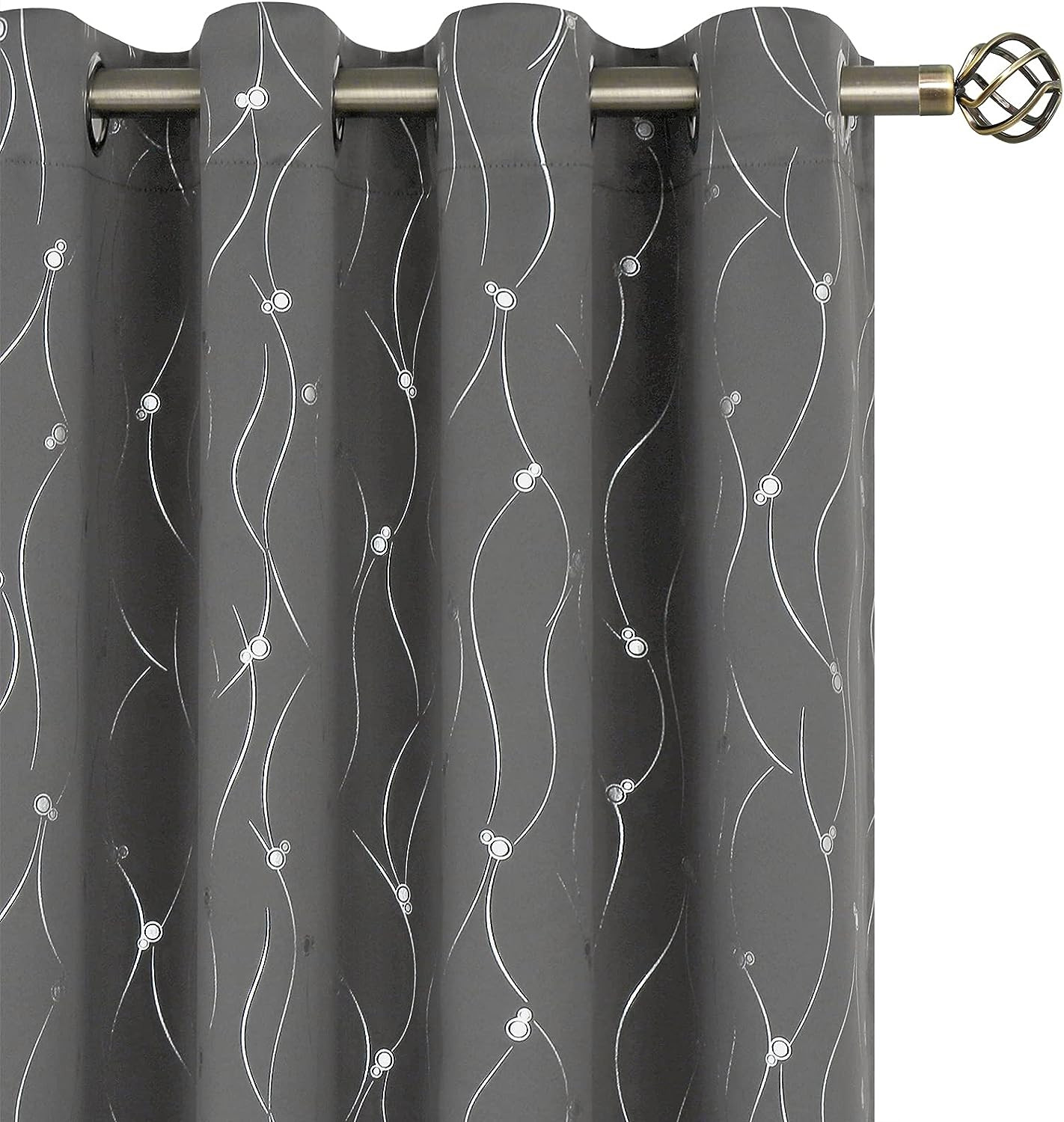 Blackout Curtain W52 X L84 2 Panels Grommet Thermal Line Dots Pattern Dark Grey