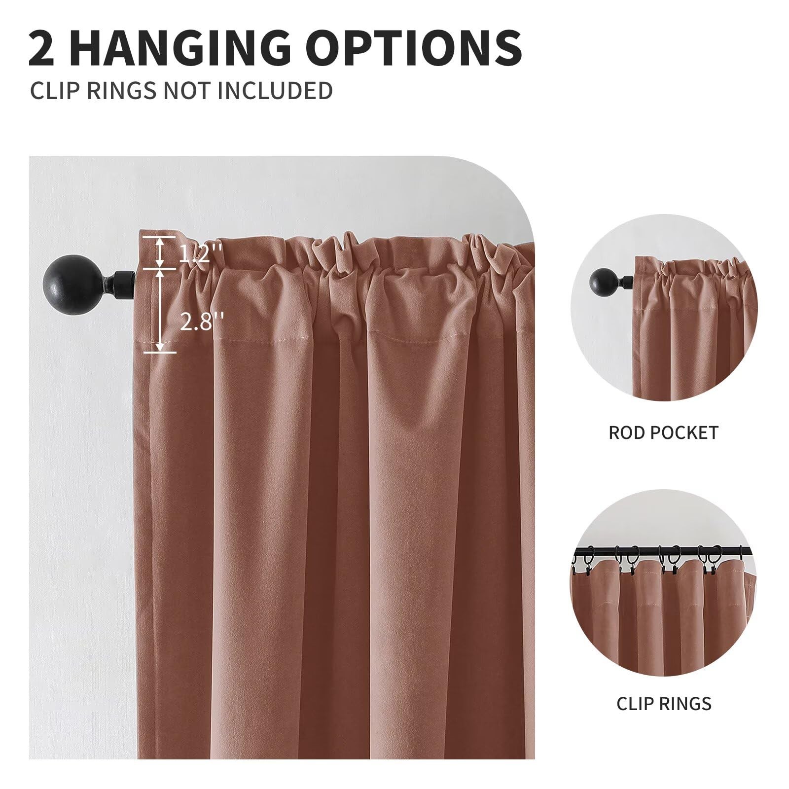 CUCRAF Pink Beige Velvet Blackout Curtains 72 inches Long, Thermal Insulated, No