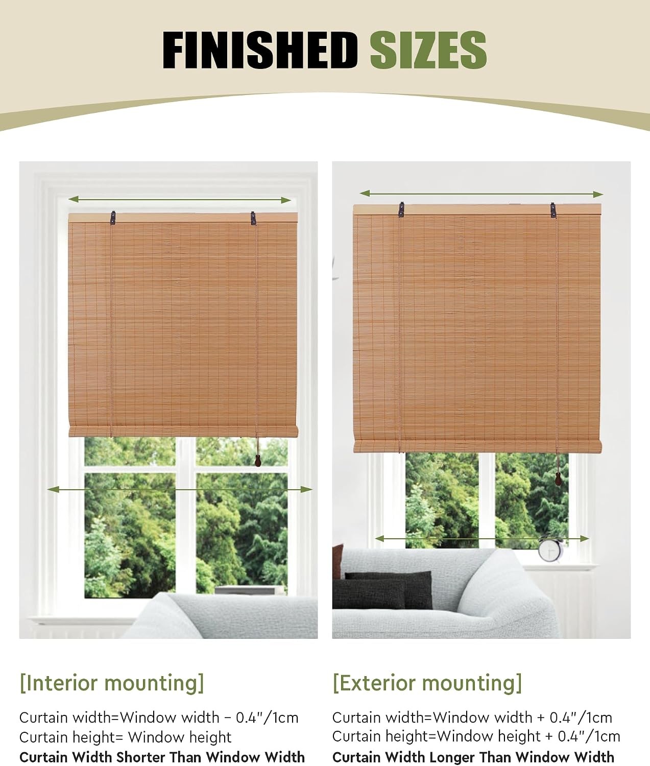 Retro Bamboo Blinds 72″ W x 72″ H Bamboo Roman Shades Light Filtering Roll Up