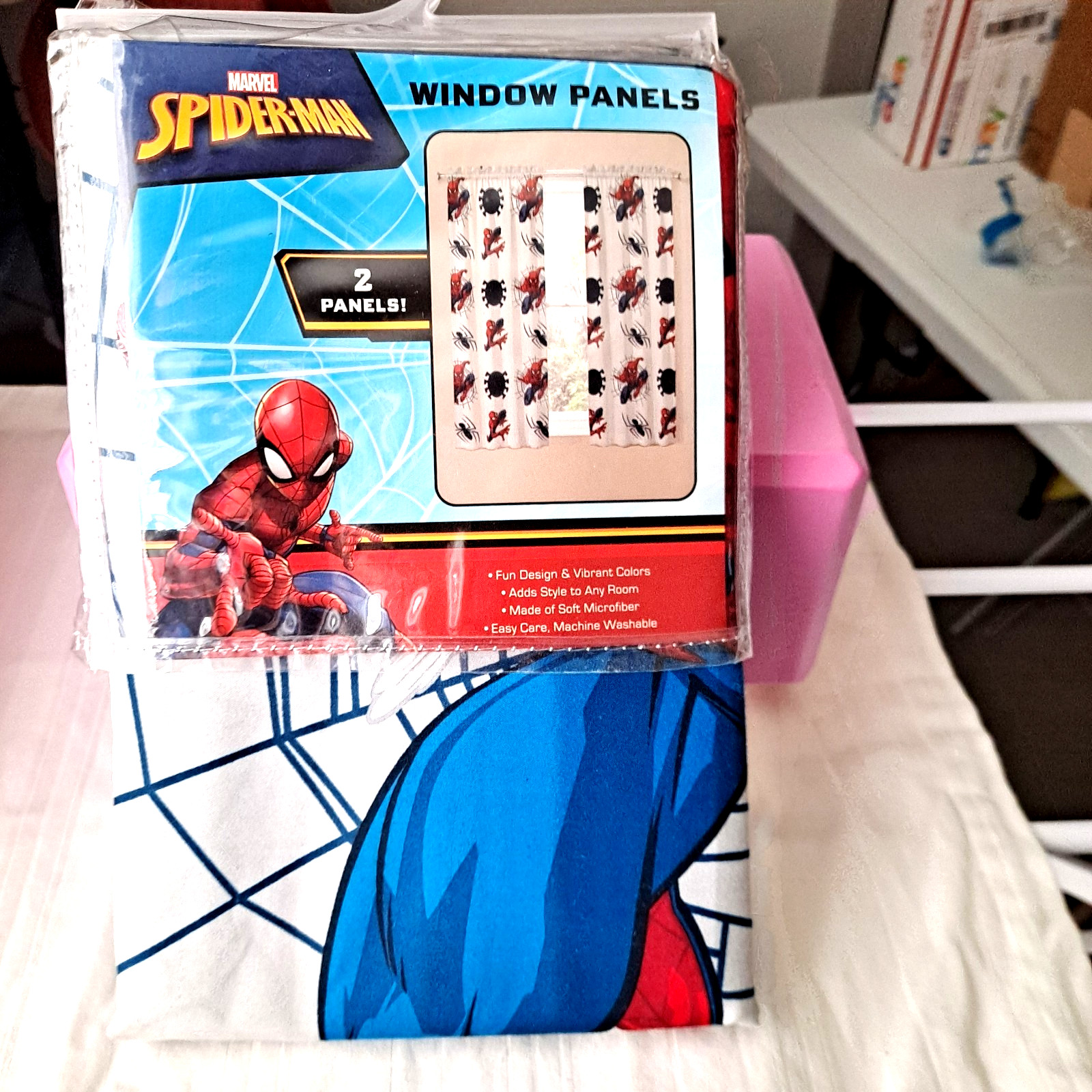 Window Drapes Curtains For Kids Room of Marvel Spiderman. 2-Pack Red Blue Design