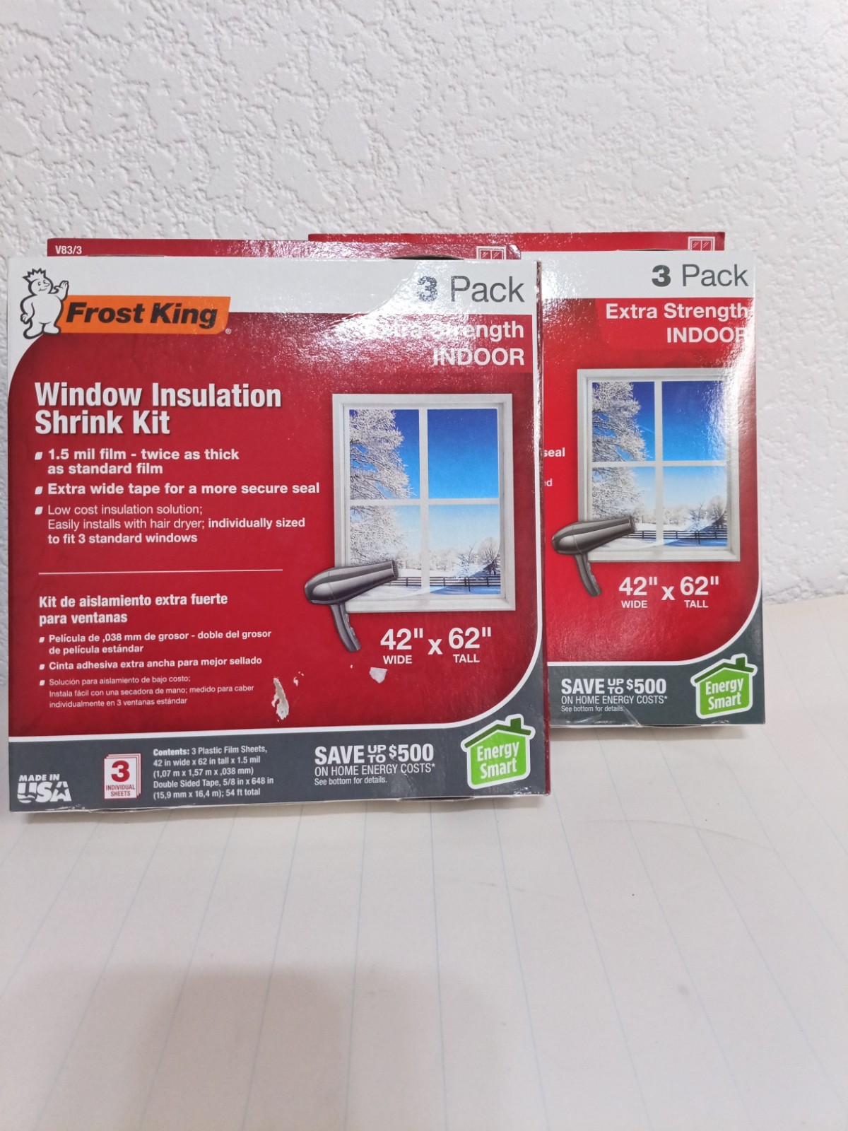 Pack Of 2 Frost King V83/3 42” x 62” 1.5mil Heavy Duty Window Insulation Shrink