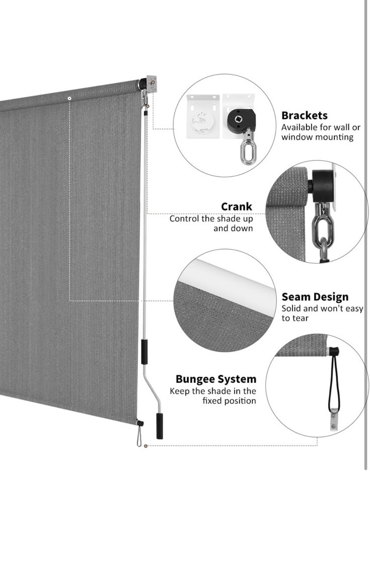 SMONTER Outdoor Sunshade Roller Shade 4’W x 6’H, Exterior Cordless Roll Up Sh