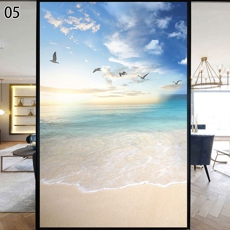 Beach&Ocean Scenery Window Film Decoration Stained Glass Sticker Decor