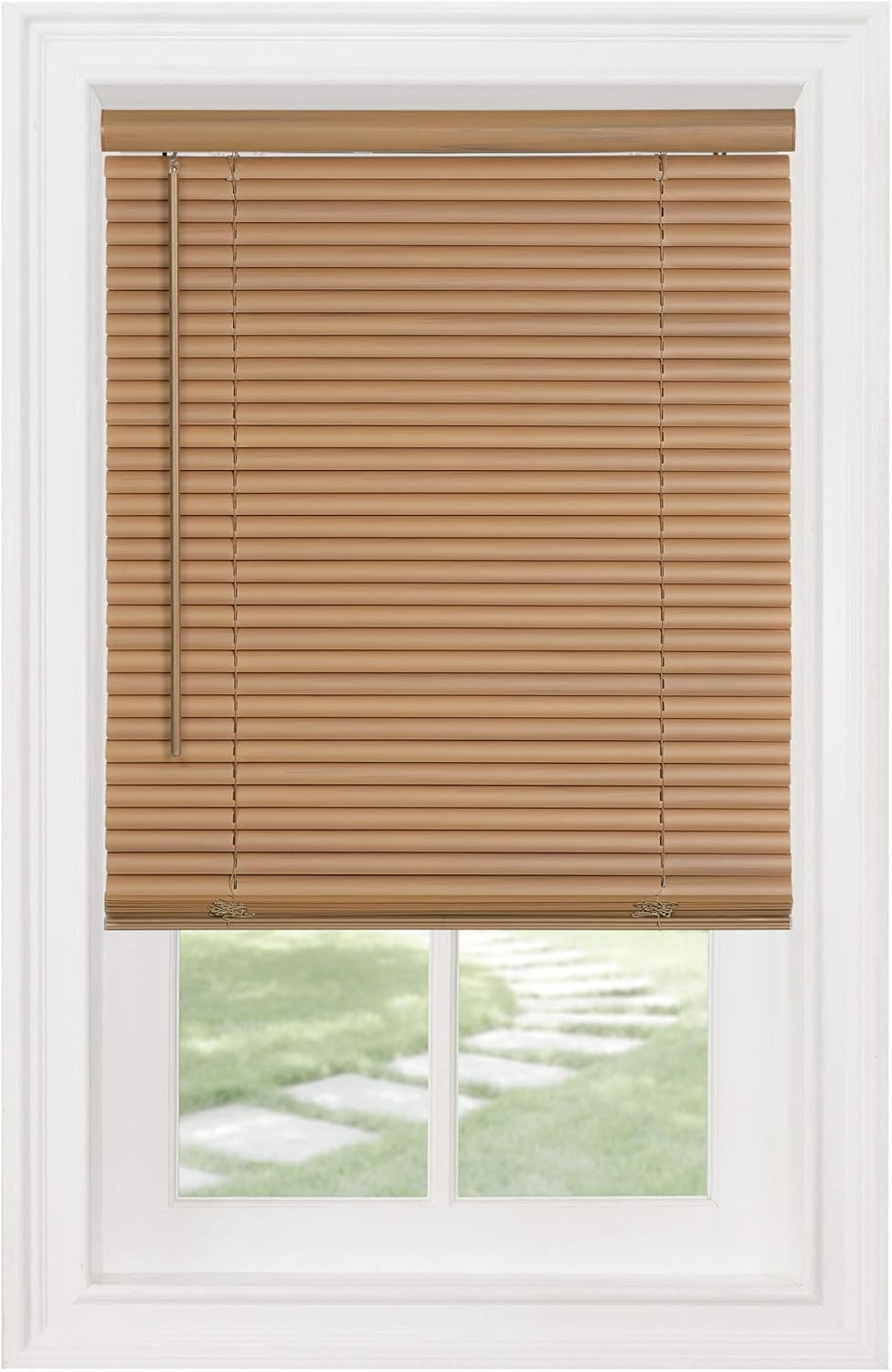 PowerSellerUSA Cordless Vinyl Mini Blinds 34×64 Inch Woodtone