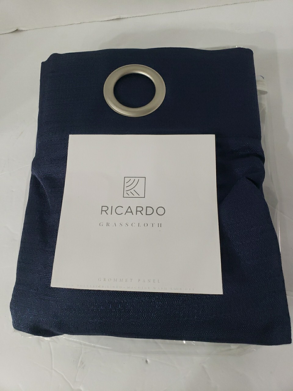 Ricardo Grasscloth Lined Grommet Panel 54×96 Navy Blue Polyester NEW