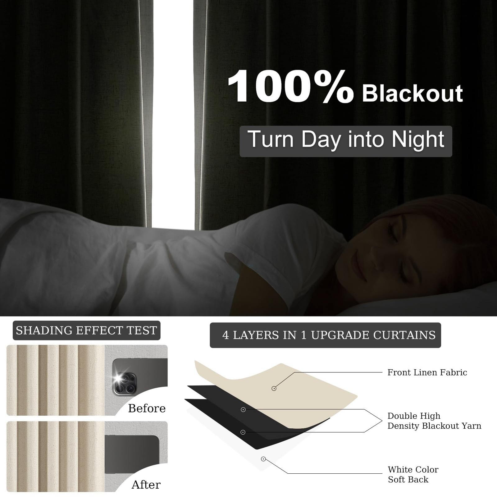 Topfinel 105 Inches Long Custom Black Out Thick Linen Drapery Panels Ivory