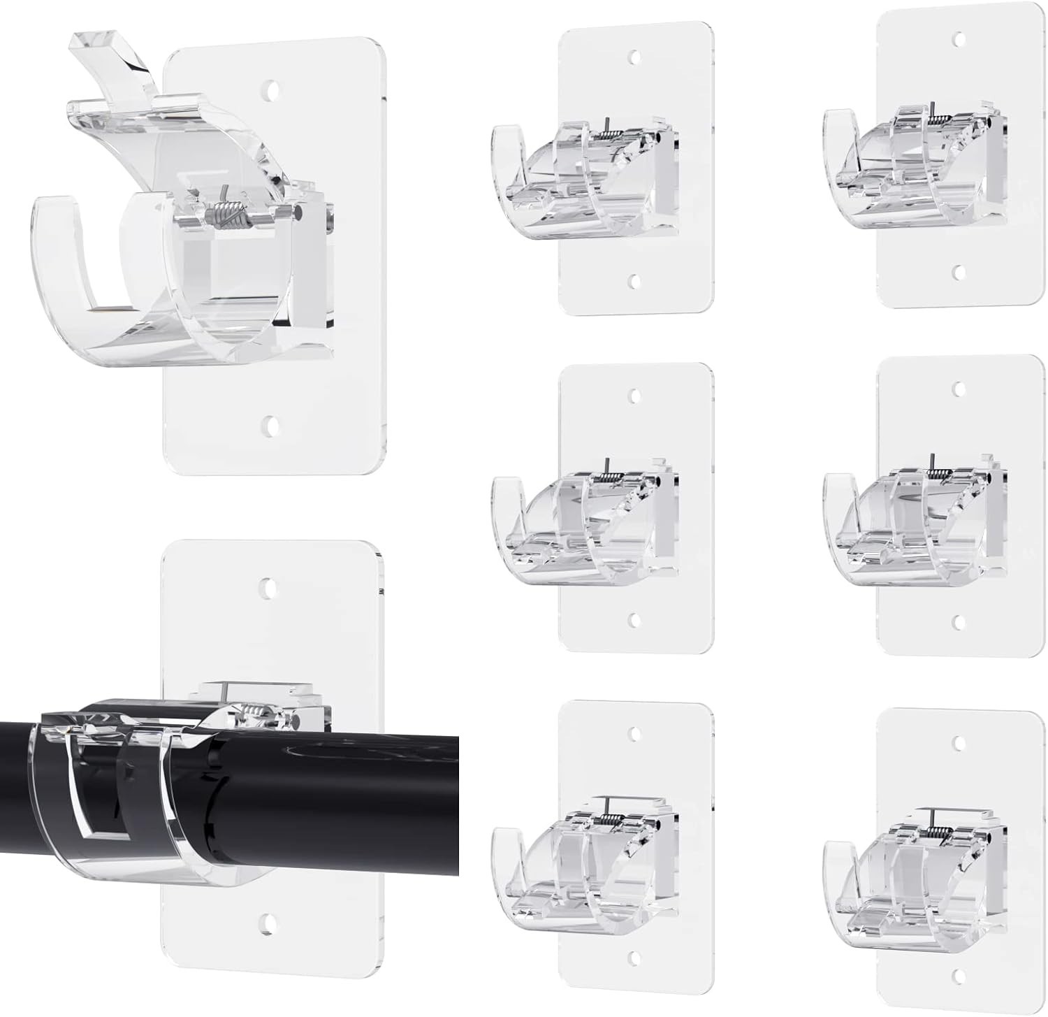 8PCS No Drill Curtain Rod Brackets, Self-Adhesive, Universal, Plastic & Stain…
