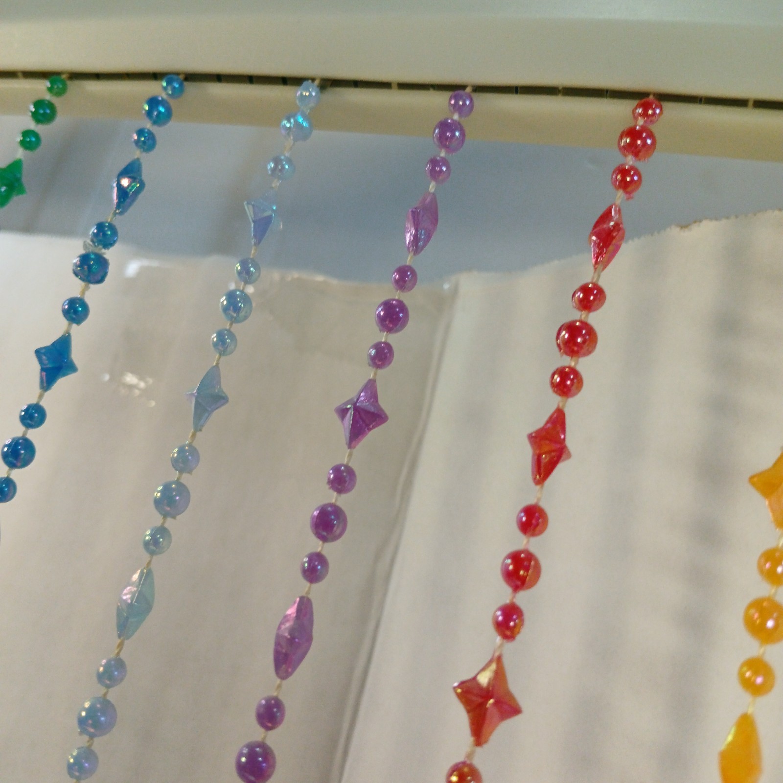 Vtg Y2K Celestial Beaded Curtain Rainbow Iridescent Sun Moon Stars 90s Boho Room