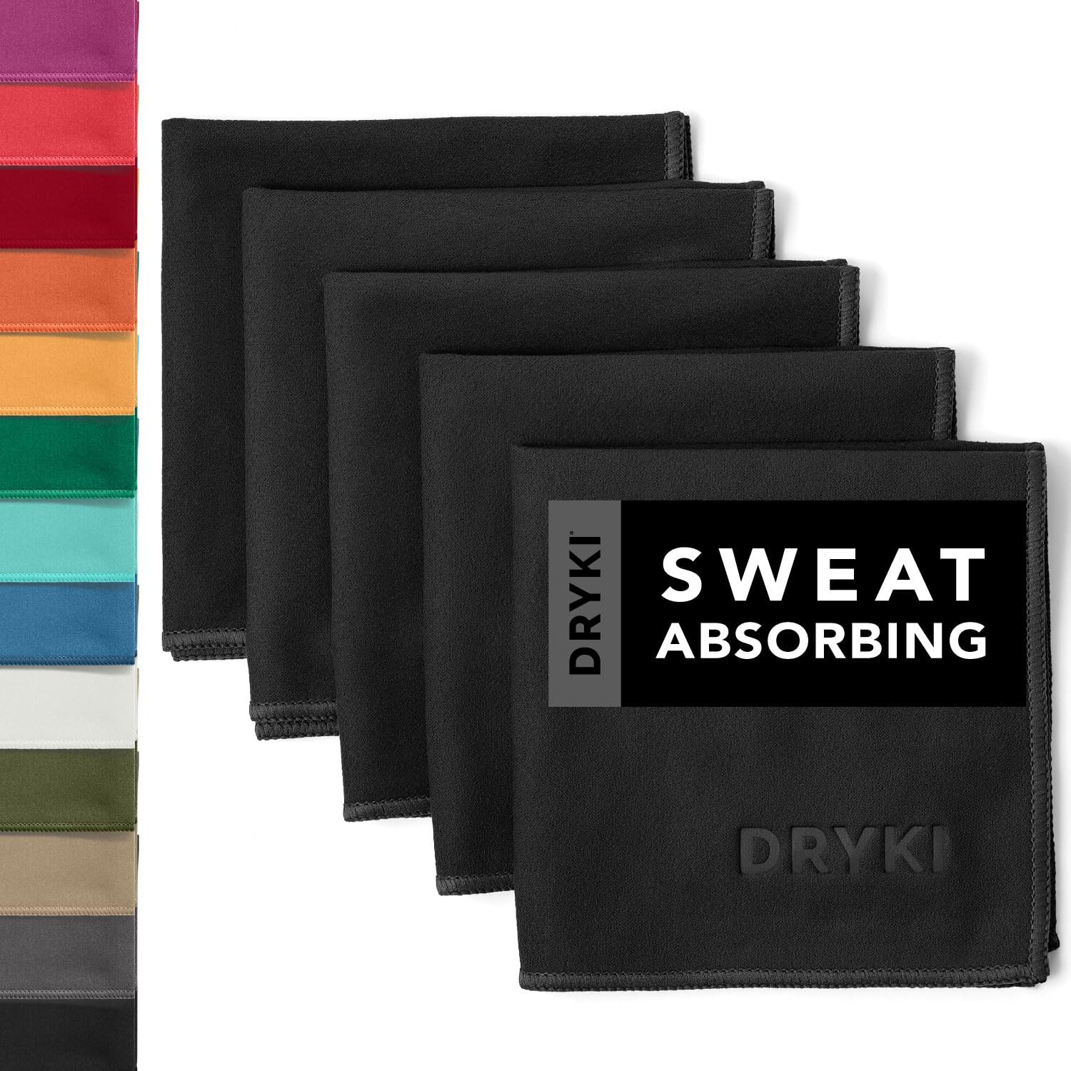 DRYKI Sweat Absorbing Handkerchiefs – The Original 10″ x 10″, *Black: 5 Pack