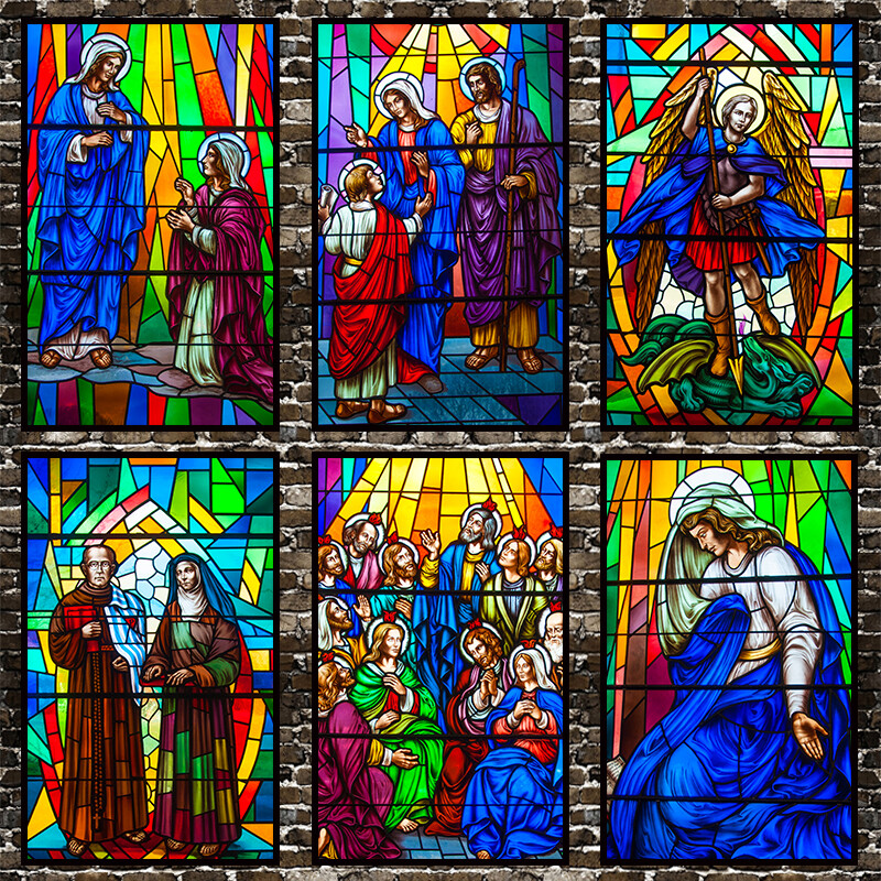 Self-adhesive Window Film Church Stained Glass Sticker Opaque Retro Decorate NEW