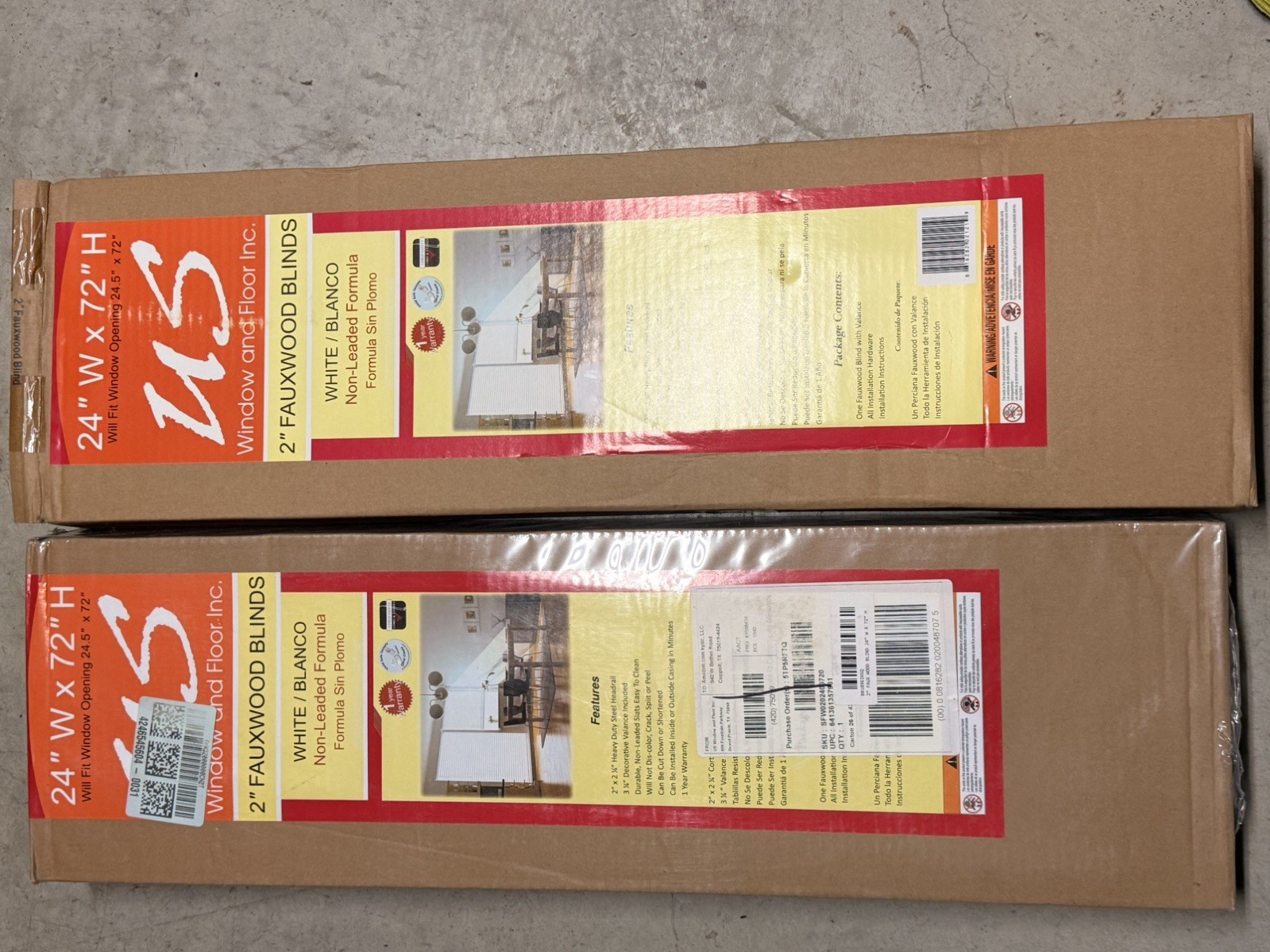 US Window & Floor Inc Cordless Blinds 24”x 72″ Faux Wood set of 2