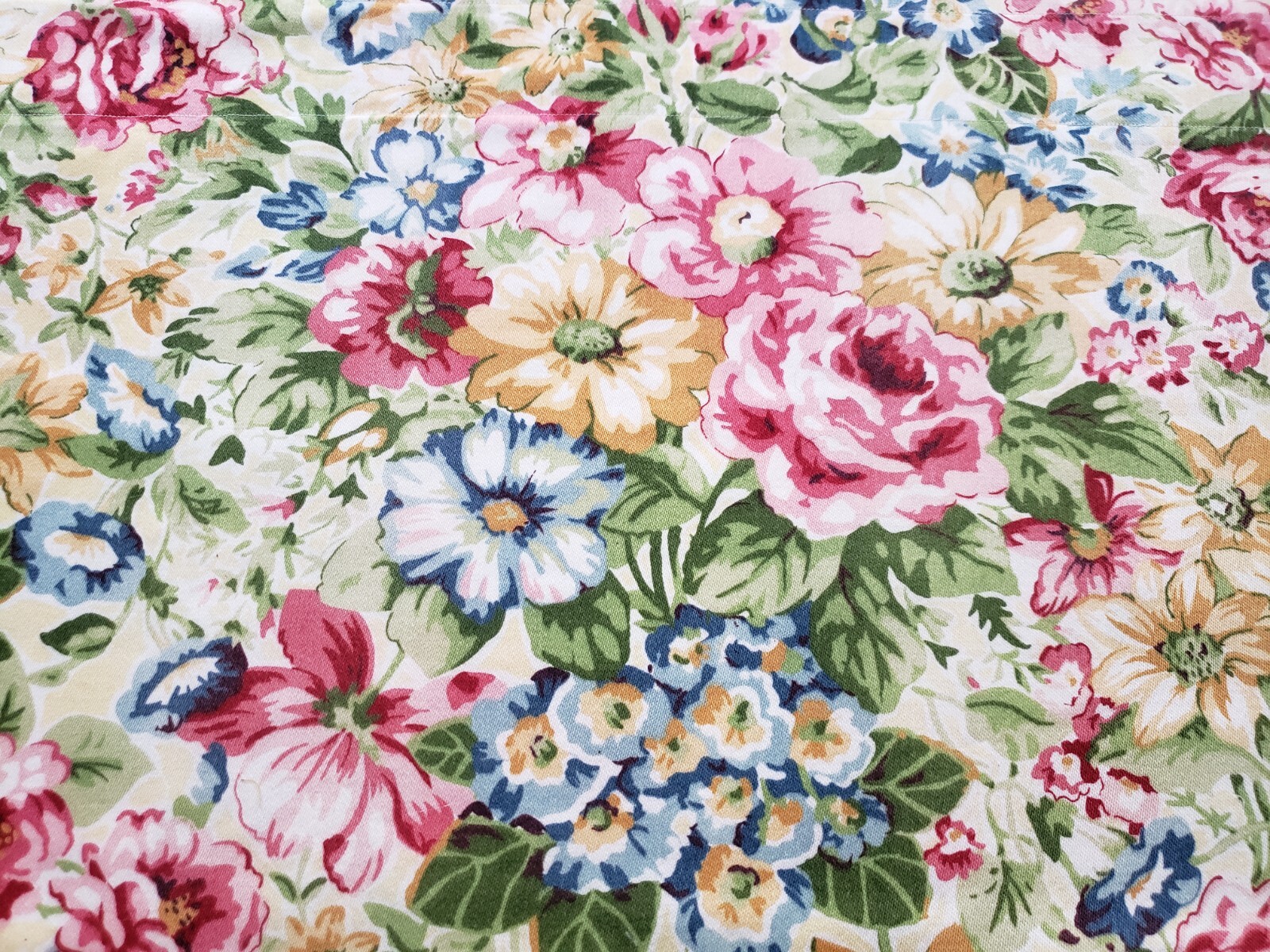 VTG “Sandringham Allover” cotton country valance pink yellow blue green florals