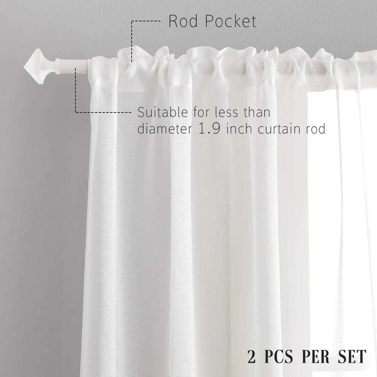 Off White Sheer Curtains 45 Inch Length Linen Look Semi Light Filtering Ivory…