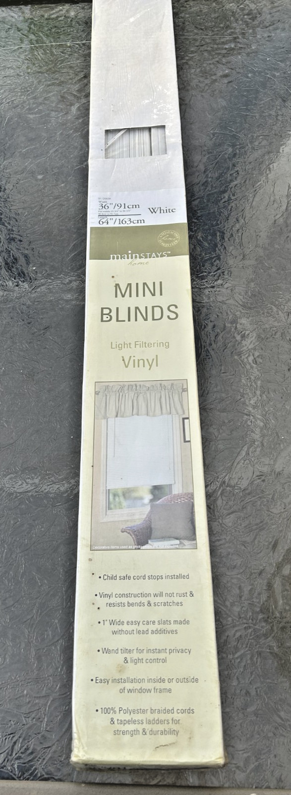 Mainstays Mini Blinds White Vinyl Light Filtering 36×64 New In Box