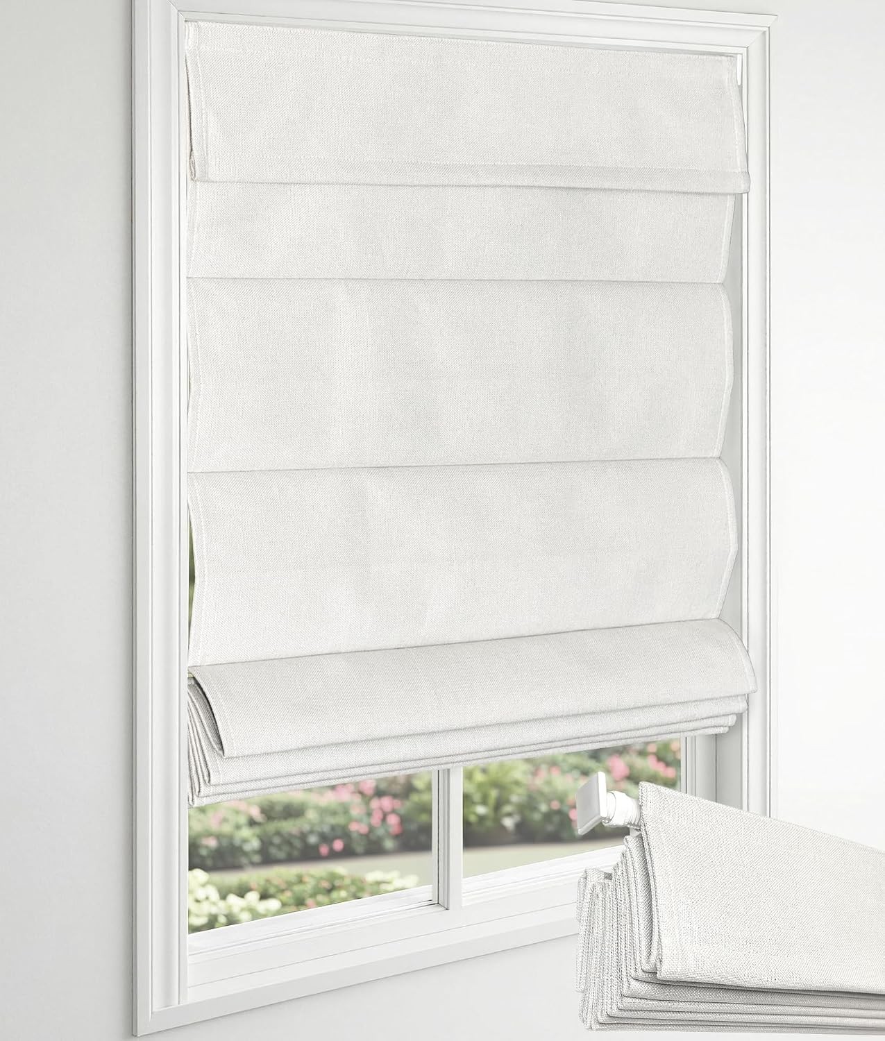 No Drill Roman Shades, Blackout Cordless Roman Shades 27″ W x 64″ H, Off White