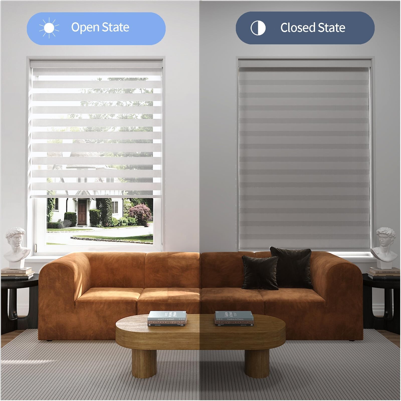 Zebra Blinds for Windows (40″ W x 72″ H, White) Zebra Roller Window Shades, C…