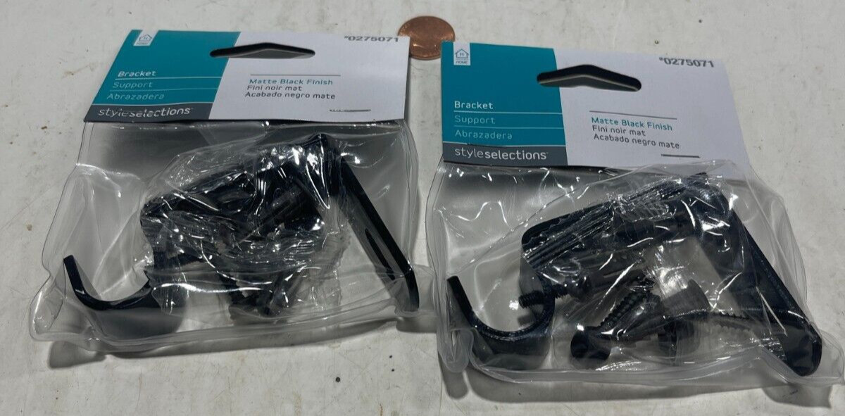 **Lot of 2** Style Selections Curtain Rod Bracket Supports Black Finish 0275071