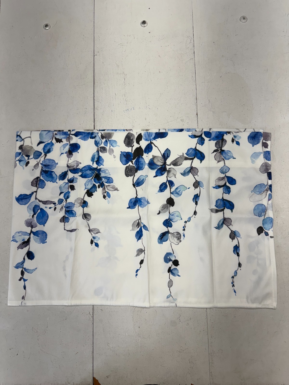 Debraleye White Blue Leaf Print Valance 18L x 54W One Panel 3″ Rod Pocket