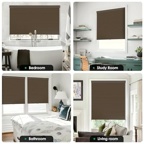 No Tools No Drill Cordless Cellular Shades, 25″ W × 48″ H Blackout-dark Coffee