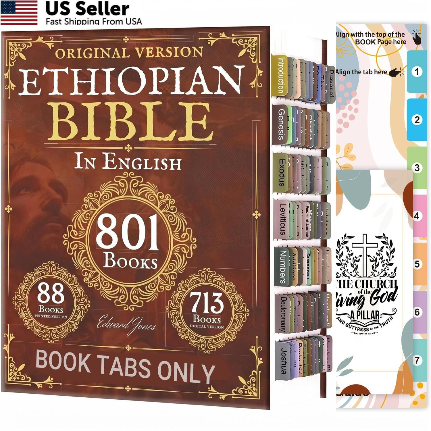 Ethiopian Bible Book Tabs 88 Books Color Coded Laminated Index Tabs Durable