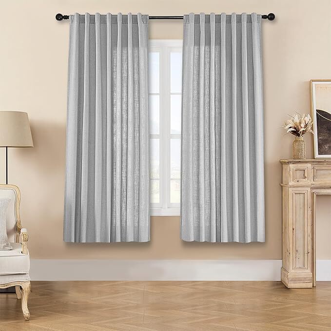 Joydeco Linen Curtains – Light Filtering – Ebony Grey – set of 2 – 52W x 72L